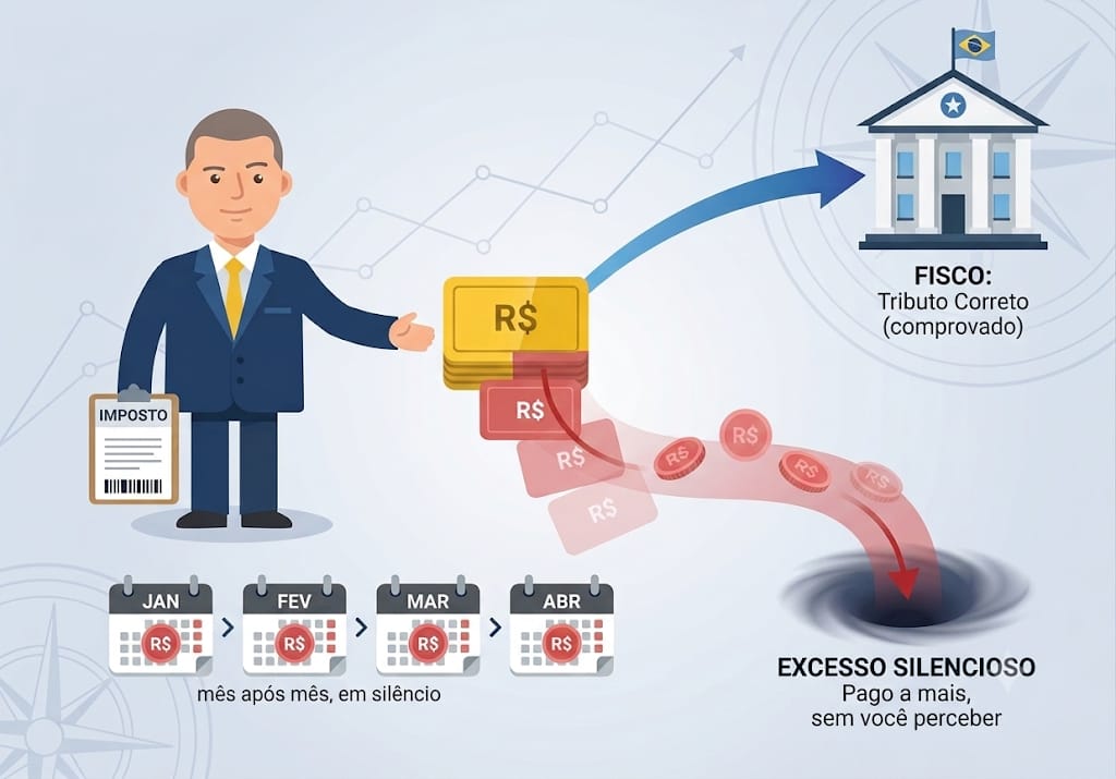 Empresário pagando impostos com parte sendo paga a mais sem perceber